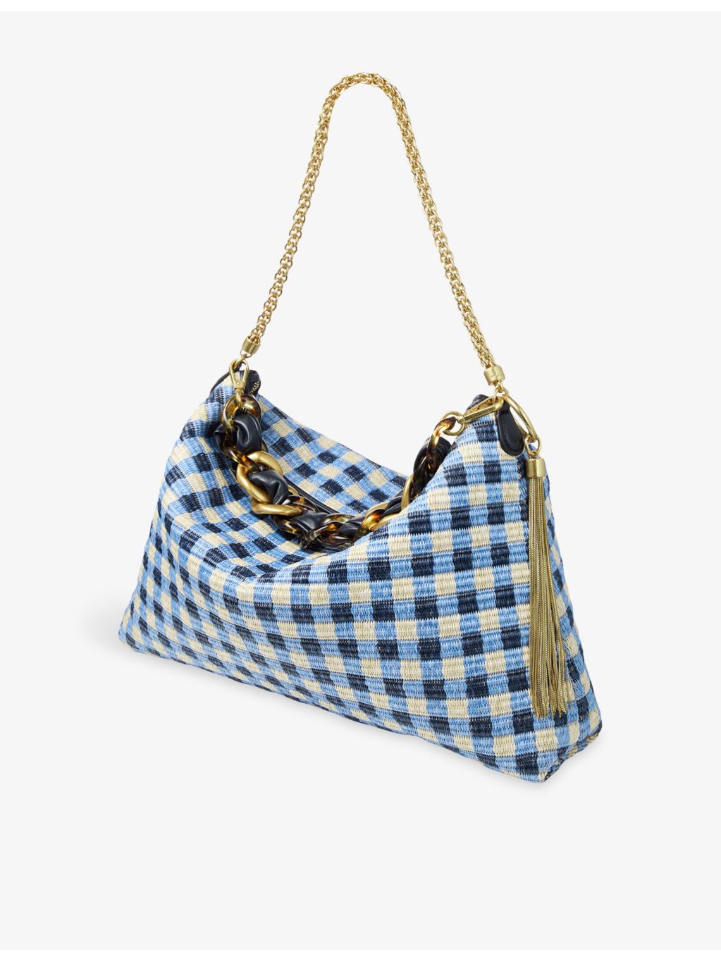 Jimmy Choo Callie maxi gingham check raffia shoulder bag (British brand)