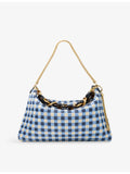 Jimmy Choo Callie maxi gingham check raffia shoulder bag (British brand)