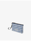 Jimmy Choo gingham raffia zipped pouch, imported from the UK
