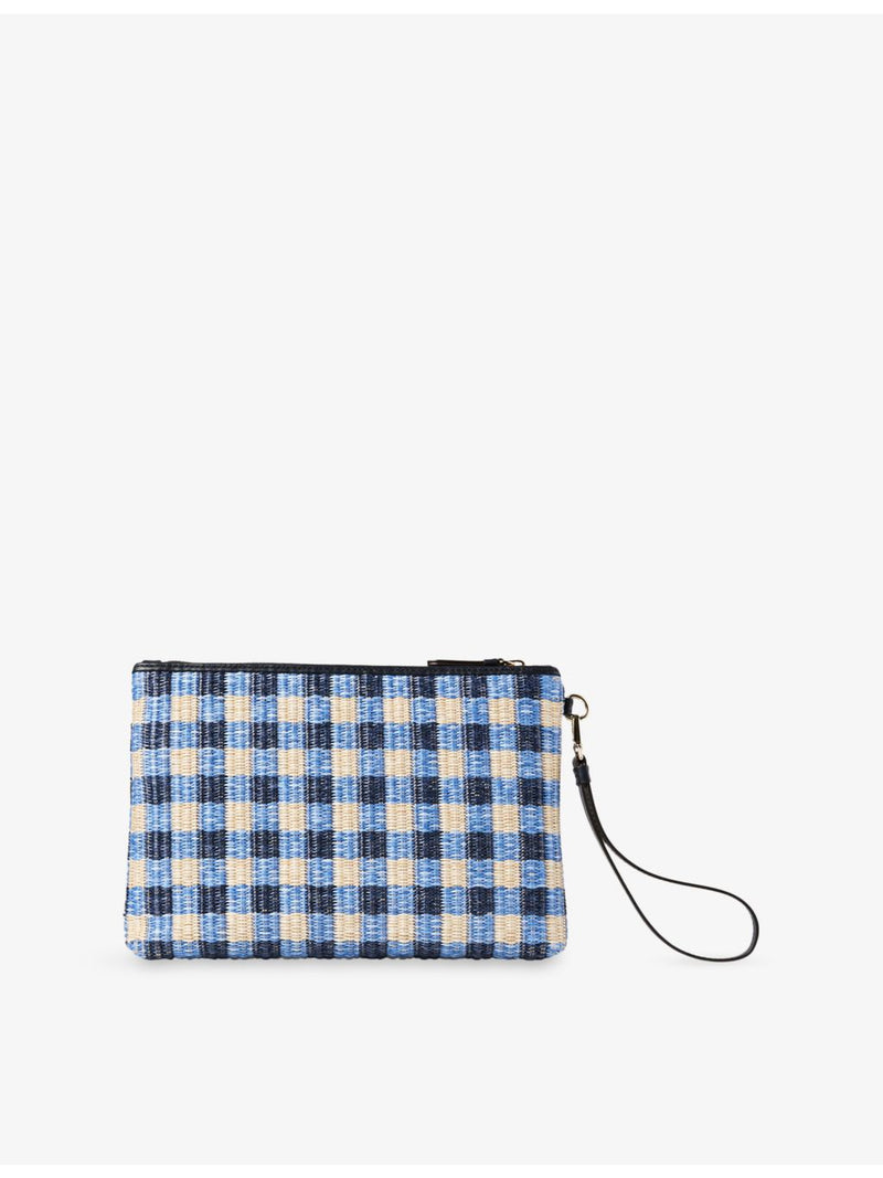 Jimmy Choo gingham raffia zipped pouch, imported from the UK