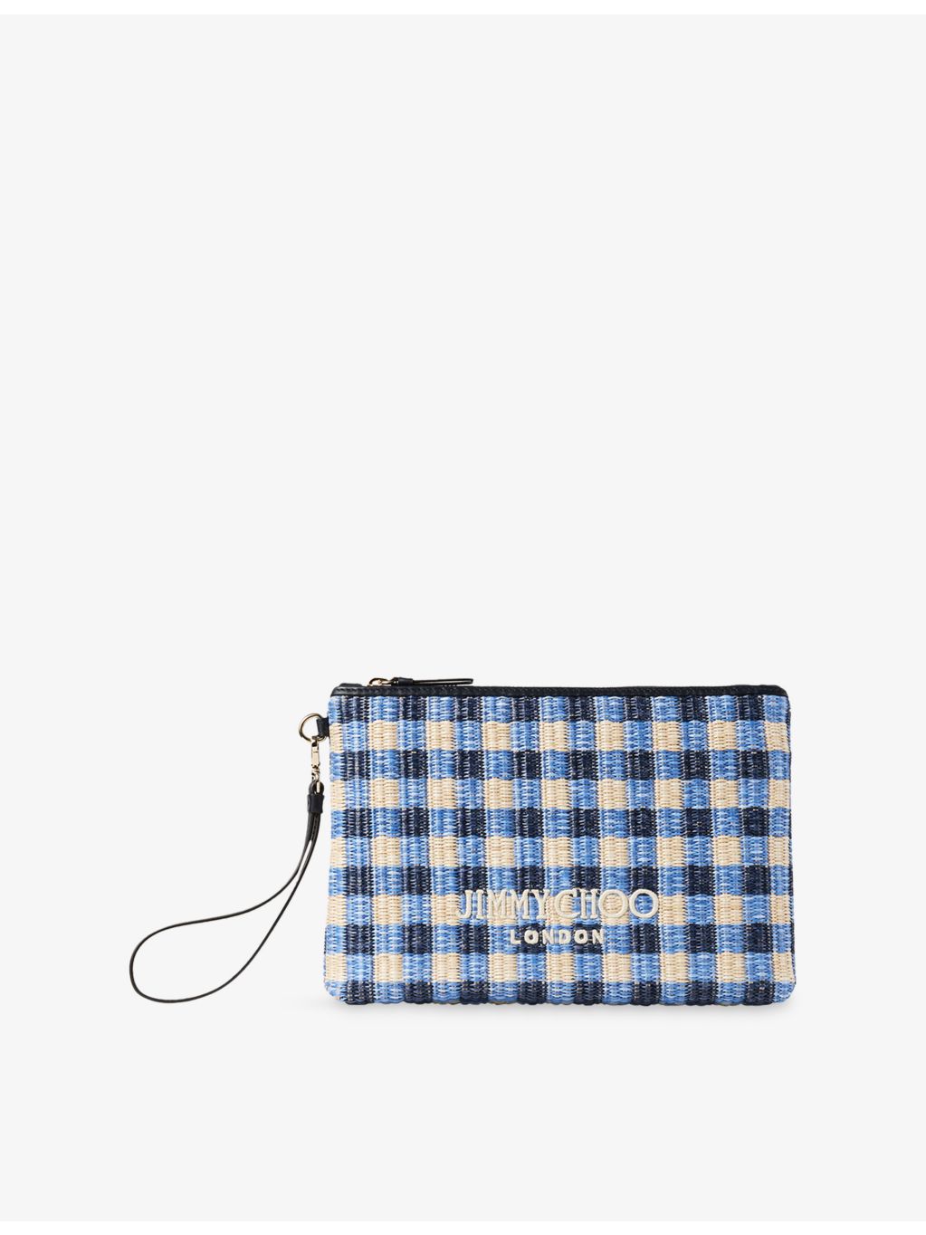 Jimmy Choo gingham raffia zipped pouch, imported from the UK
