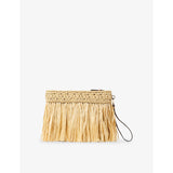 Jimmy Choo zipped flat raffia woven pouch with fringe - British product