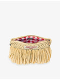 Jimmy Choo zipped flat raffia woven pouch with fringe - British product