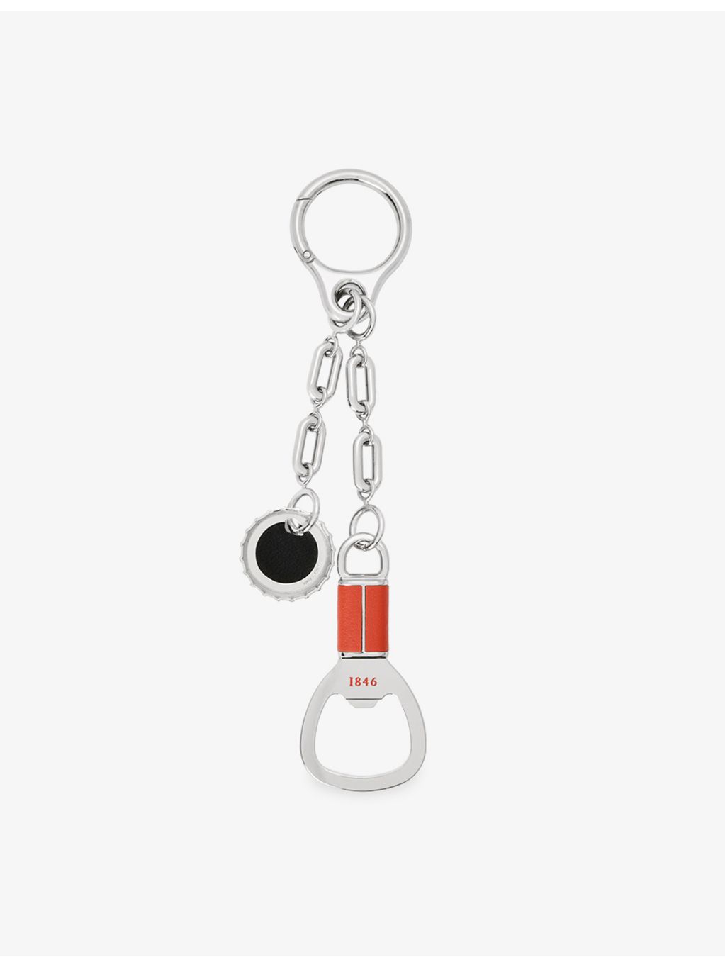 Loewe stainless-steel bottle opener charm with leather accents - British product