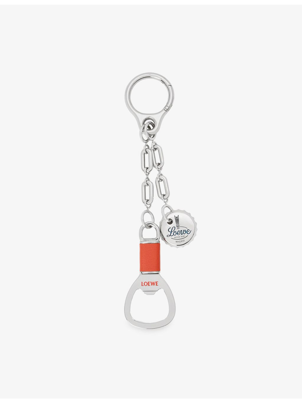 Loewe stainless-steel bottle opener charm with leather accents - British product