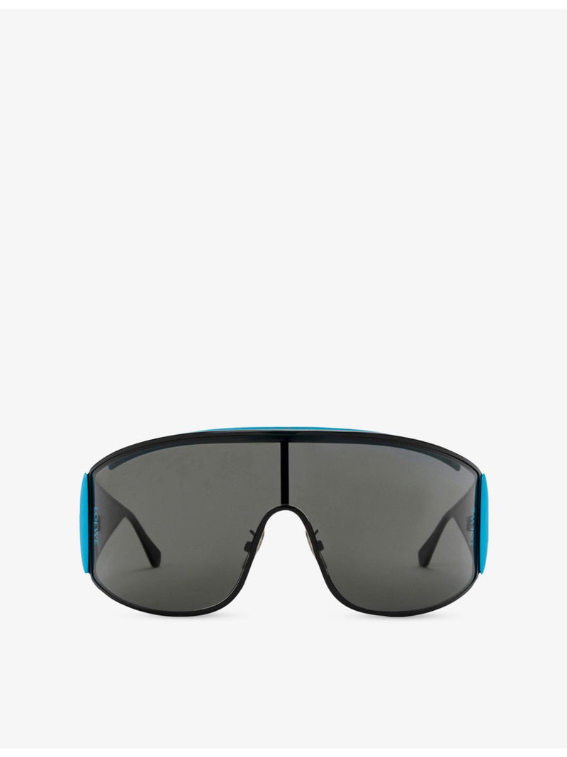 Loewe shield-frame metal sunglasses with logo sides, UK version