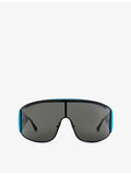 Loewe shield-frame metal sunglasses with logo sides, UK version