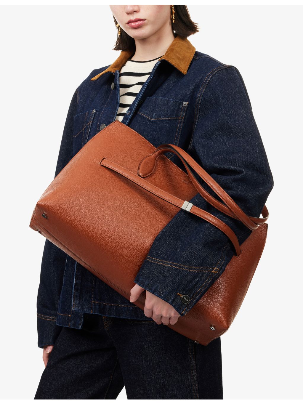 Totême belted leather tote bag with handles, imported from the UK