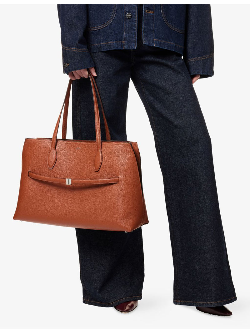 Totême belted leather tote bag with handles, imported from the UK