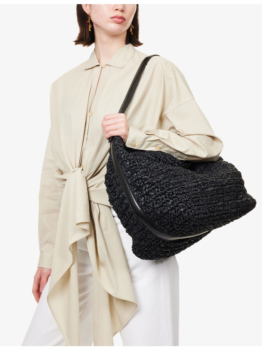Toteme belted raffia tote bag with shoulder strap, UK version