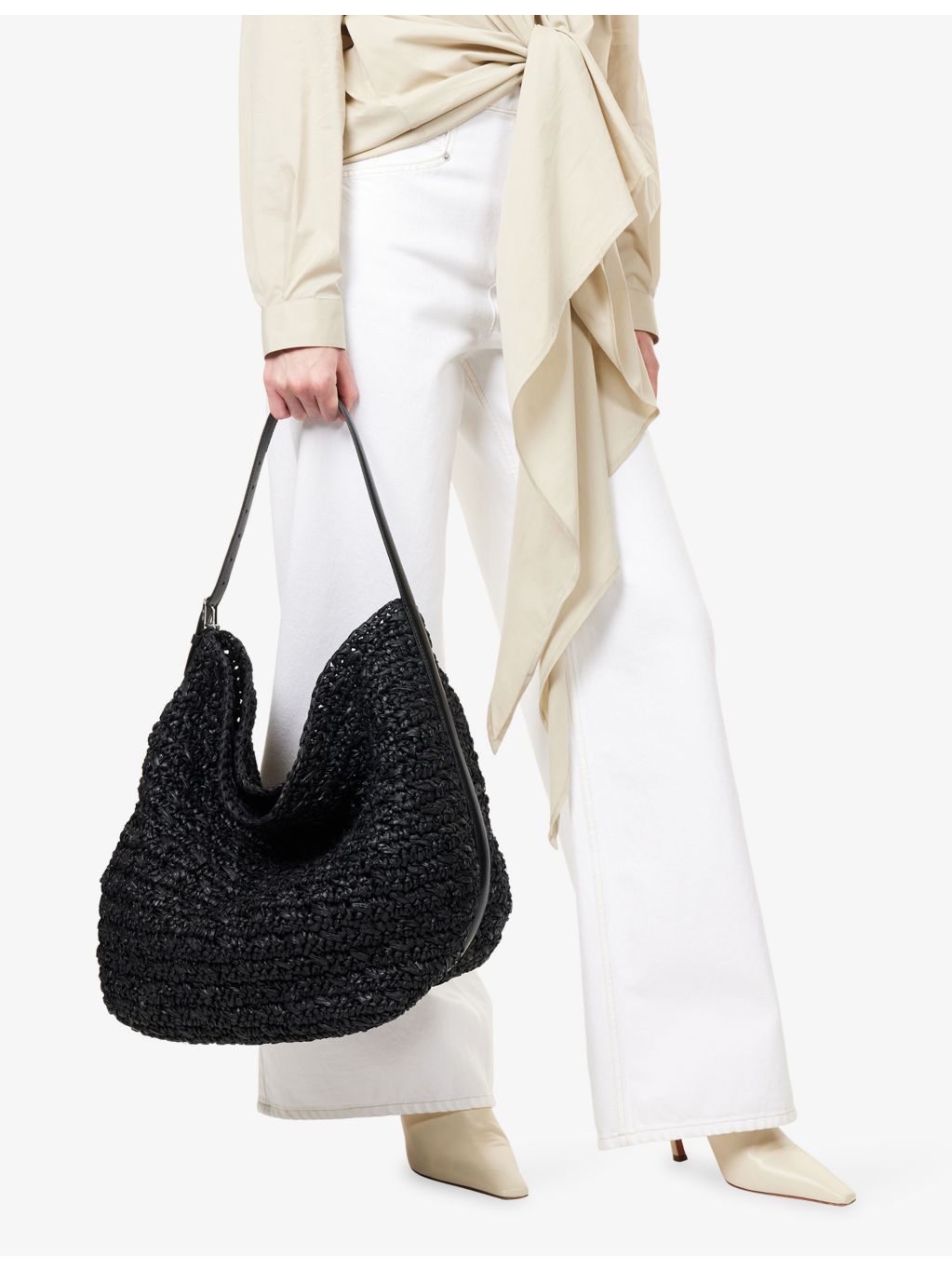 Toteme belted raffia tote bag with shoulder strap, UK version