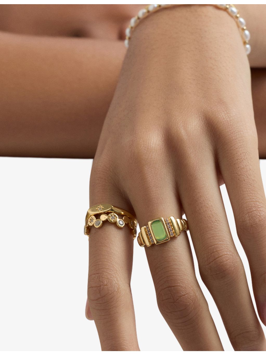 Astley Clarke yellow-gold plated sterling silver chalcedony ring, imported from the UK