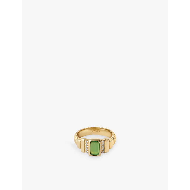 Aurora Ridge 18ct Yellow-Gold Plated Sterling-Silver and Chalcedony Ring - L
