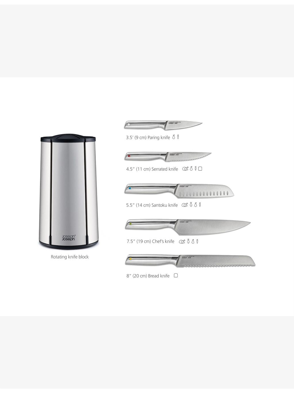 Joseph Joseph 5-piece stainless steel knife set carousel, imported from the UK