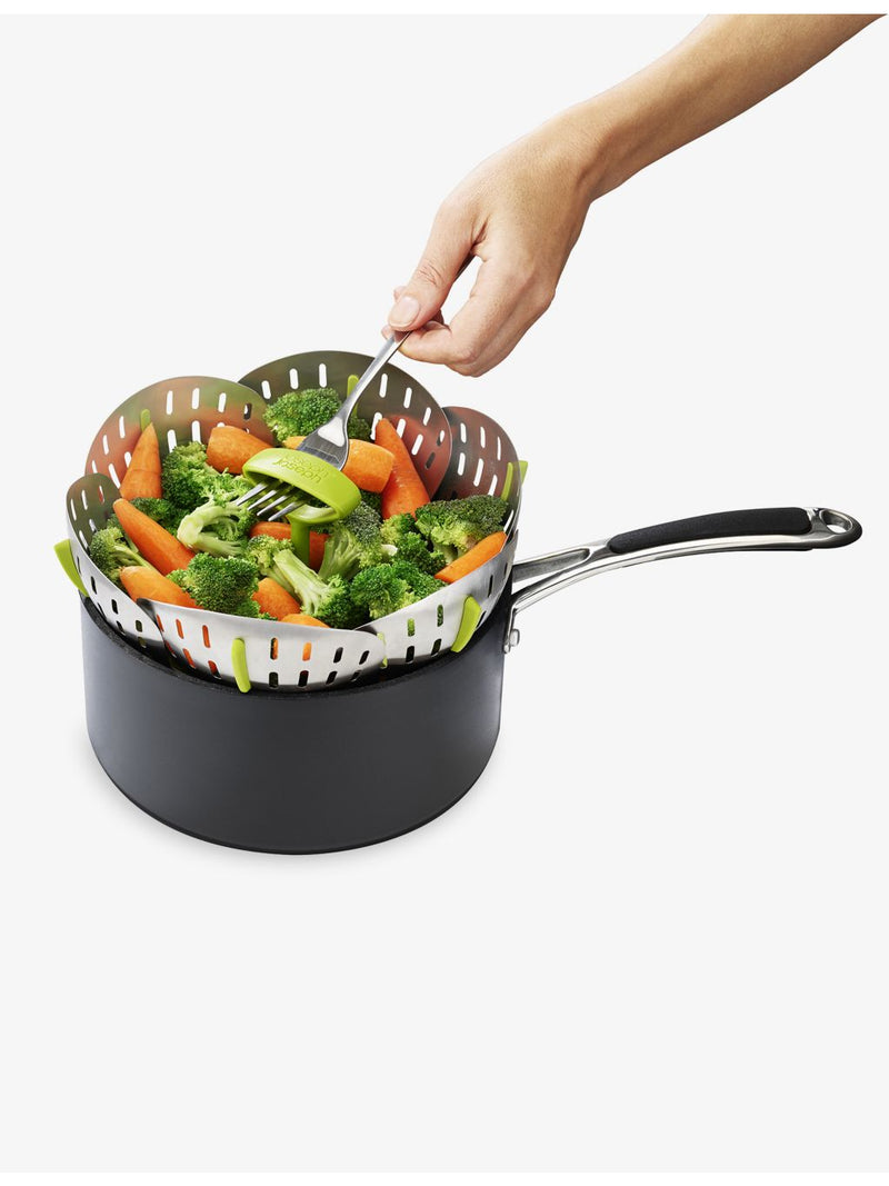 Joseph Joseph folding stainless-steel steamer basket, imported from the UK