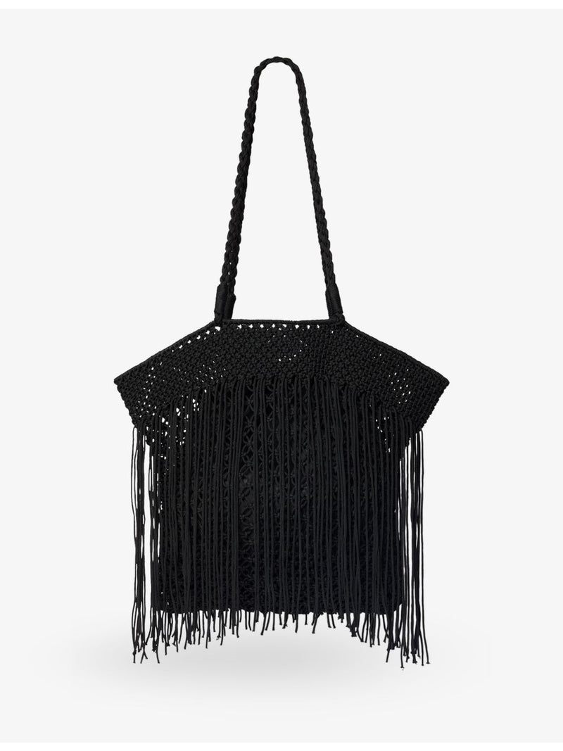 Whistles fringed crochet tote bag with braided straps (British brand)