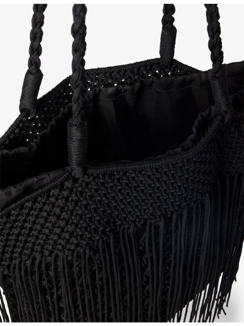 Whistles fringed crochet tote bag with braided straps (British brand)