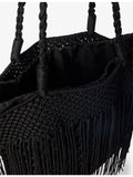 Whistles fringed crochet tote bag with braided straps (British brand)