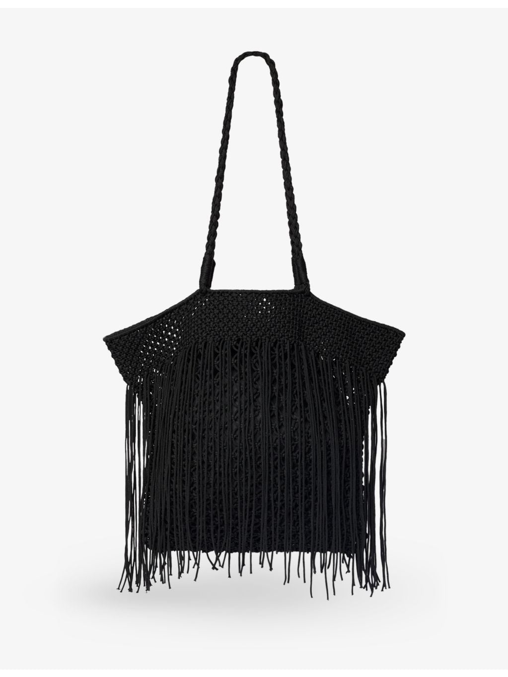 Whistles fringed crochet tote bag with braided straps (British brand)