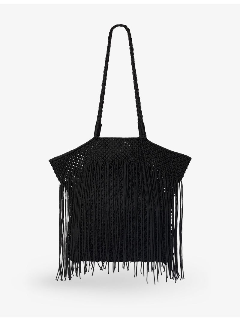 Whistles fringed crochet tote bag with braided straps (British brand)