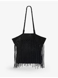 Whistles fringed crochet tote bag with braided straps (British brand)