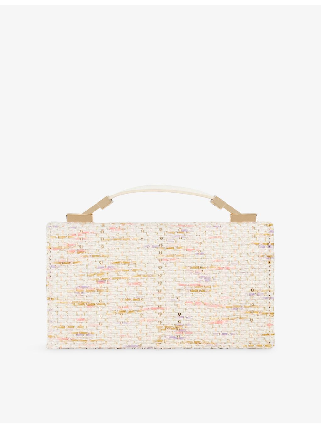 Dune woven top-handle bag with metallic weave and rhinestone embellishments, UK version