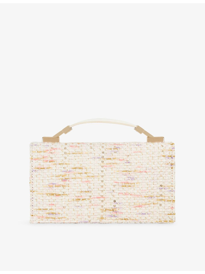 Dune woven top-handle bag with metallic weave and rhinestone embellishments, UK version