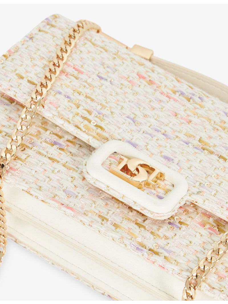 Dune woven top-handle bag with metallic weave and rhinestone embellishments, UK version