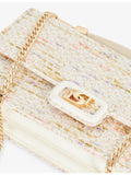 Dune woven top-handle bag with metallic weave and rhinestone embellishments, UK version