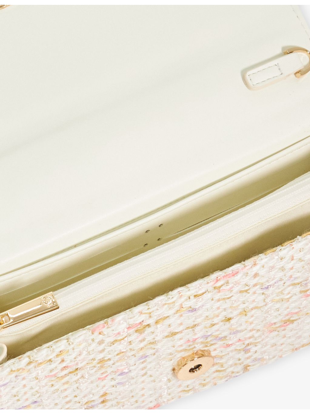 Dune woven top-handle bag with metallic weave and rhinestone embellishments, UK version