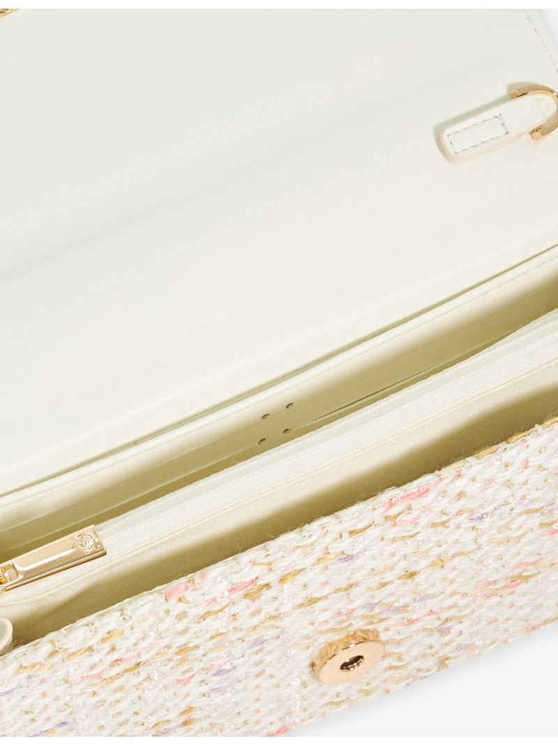Dune woven top-handle bag with metallic weave and rhinestone embellishments, UK version