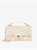 Dune woven top-handle bag with metallic weave and rhinestone embellishments, UK version