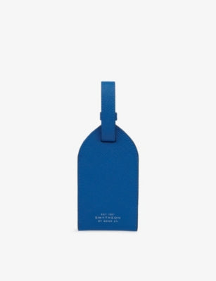 Smythson leather luggage tag with adjustable strap, UK version