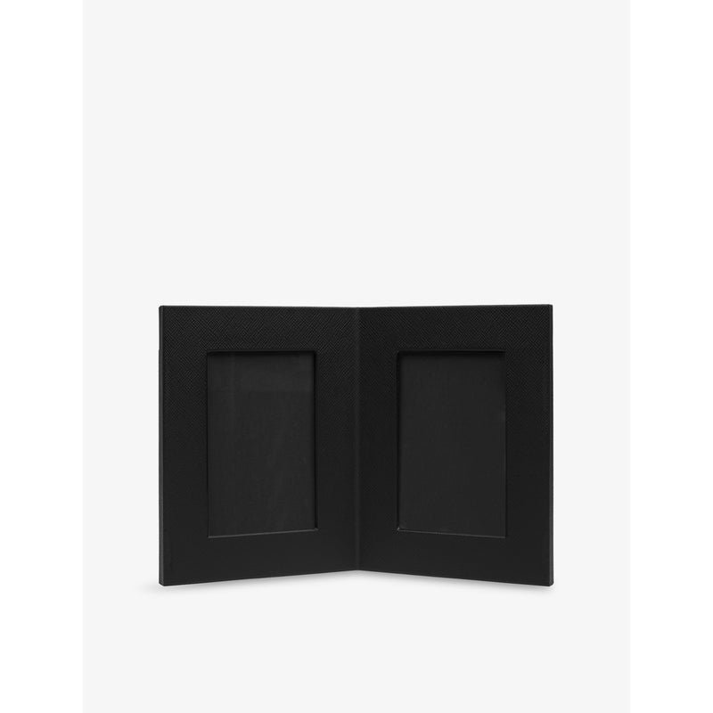 Panama Leather Double Photo Frame - BLACK
