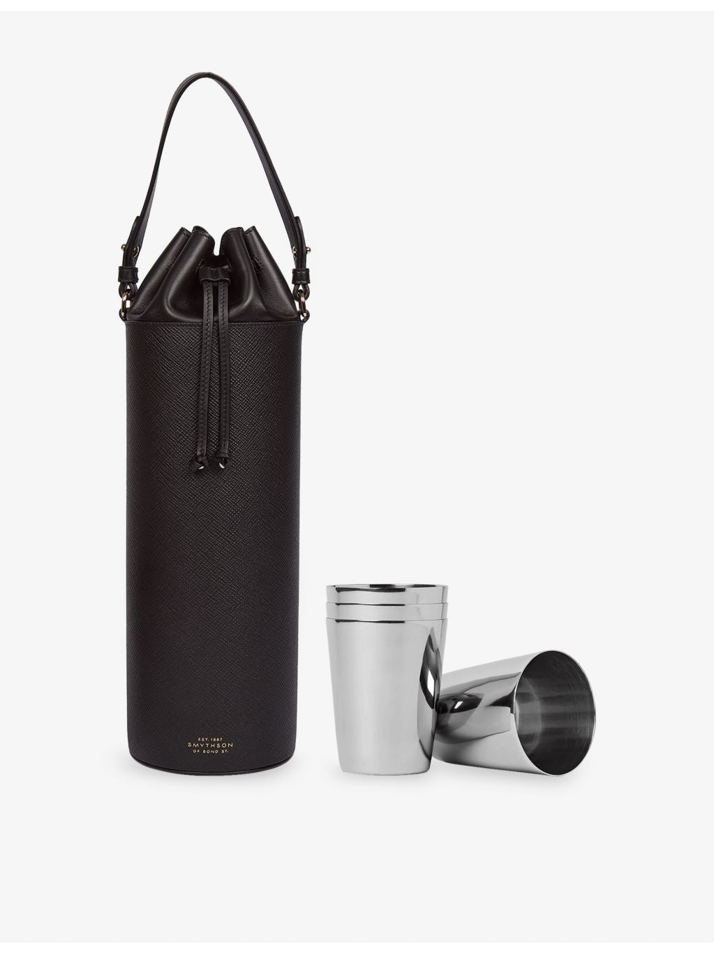 Smythson Panama leather wine tote with stackable cups - British product