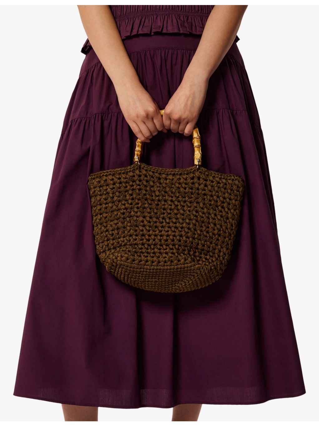 Whistles bamboo-handle crochet bag 32cm wide - British product