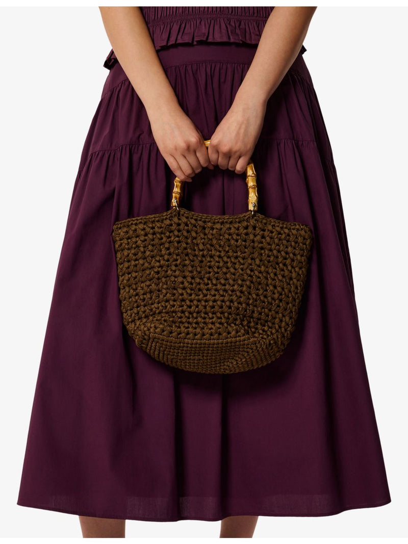 Whistles bamboo-handle crochet bag 32cm wide - British product