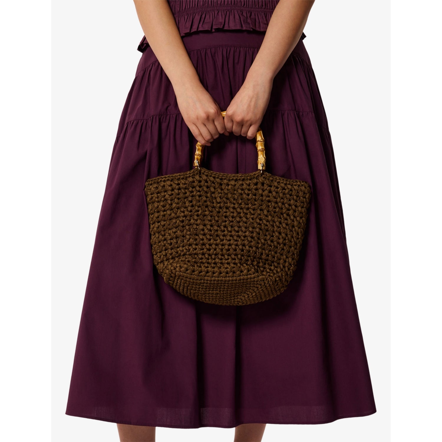 Whistles bamboo-handle crochet bag 32cm wide - British product