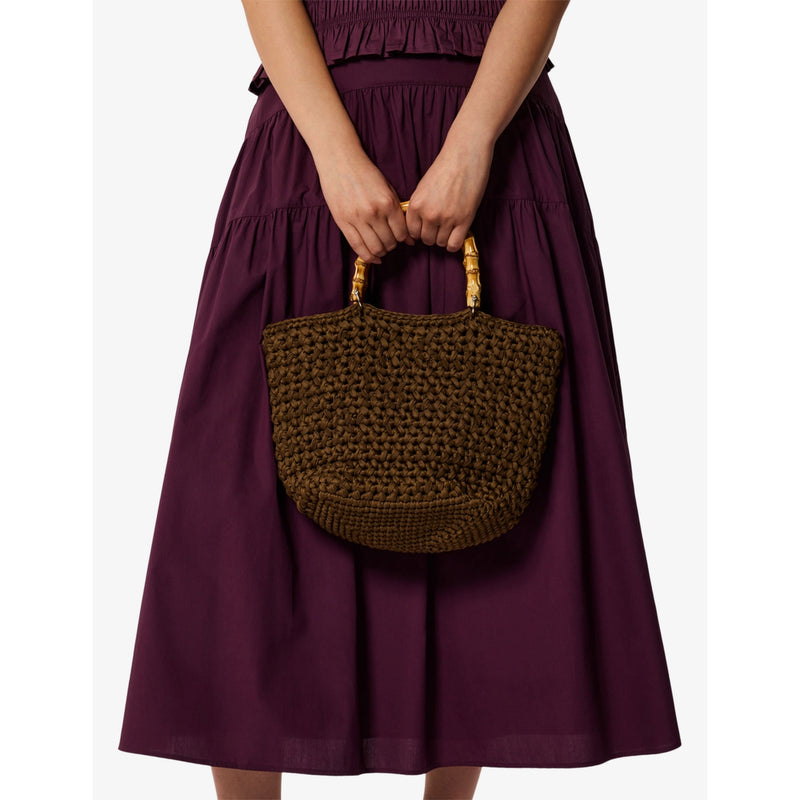Whistles bamboo-handle crochet bag 32cm wide - British product