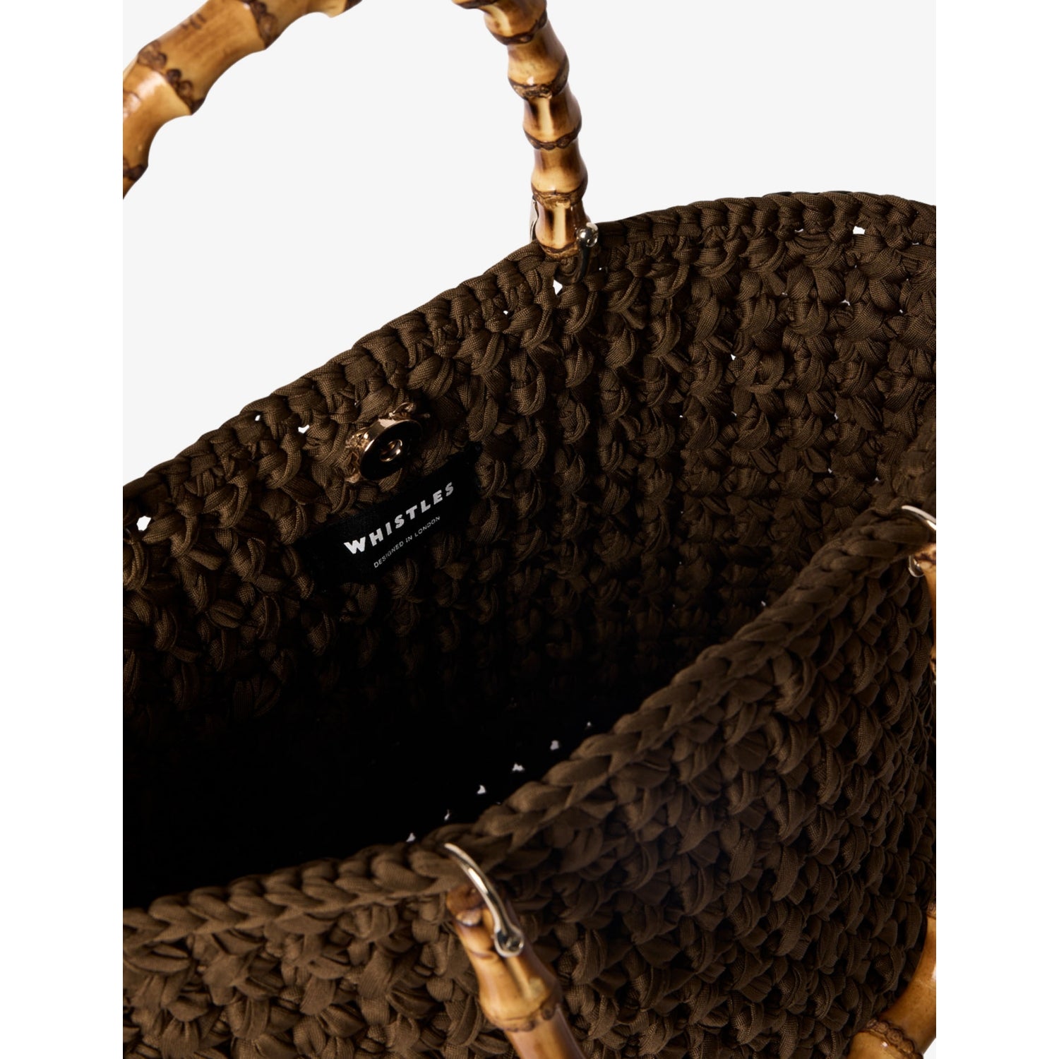 Whistles bamboo-handle crochet bag 32cm wide - British product