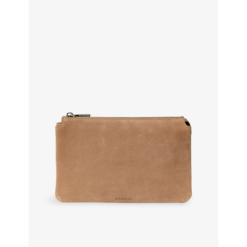 Whistles suede clutch bag with gold-tone hardware (British brand)