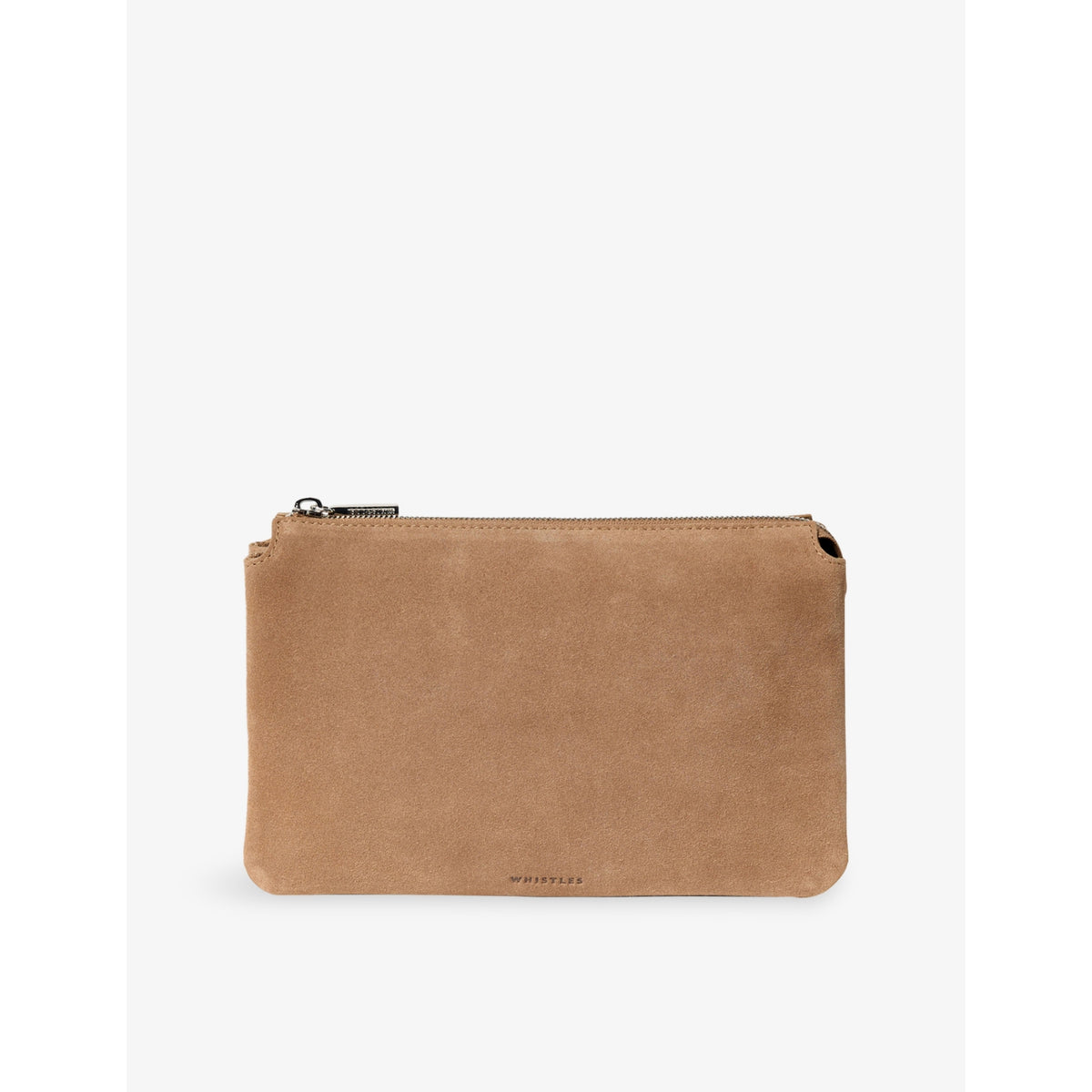 Whistles suede clutch bag with gold-tone hardware (British brand)