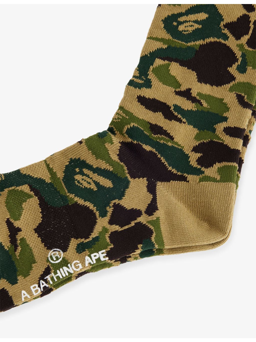 A Bathing Ape camo crew socks, imported from the UK