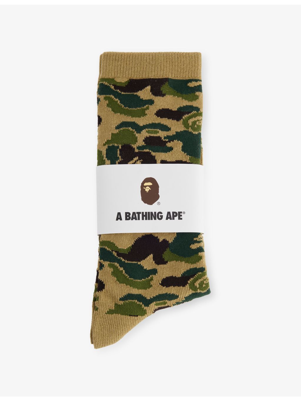 A Bathing Ape camo crew socks, imported from the UK