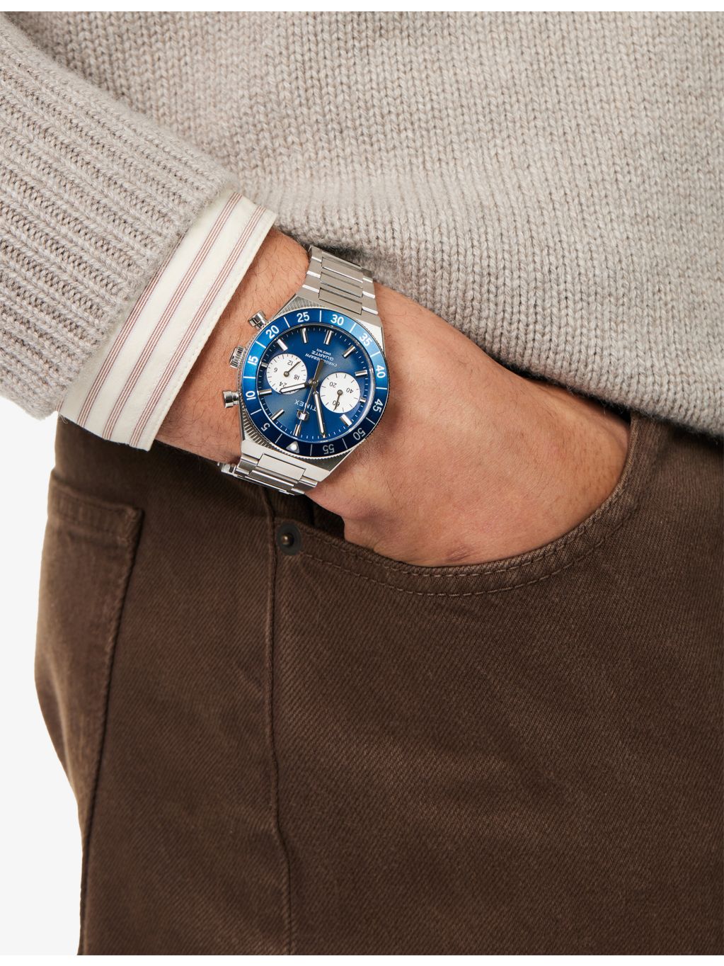 Timex Q Continental Chronograph watch 40mm stainless steel (British brand)