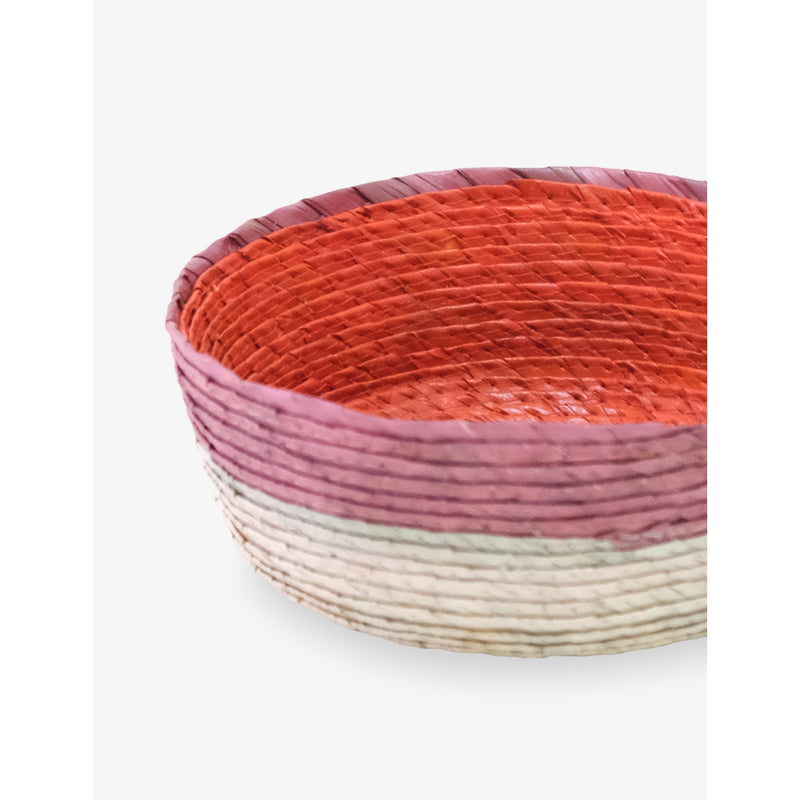 Makaua round handmade palm basket with colour-block design - British product