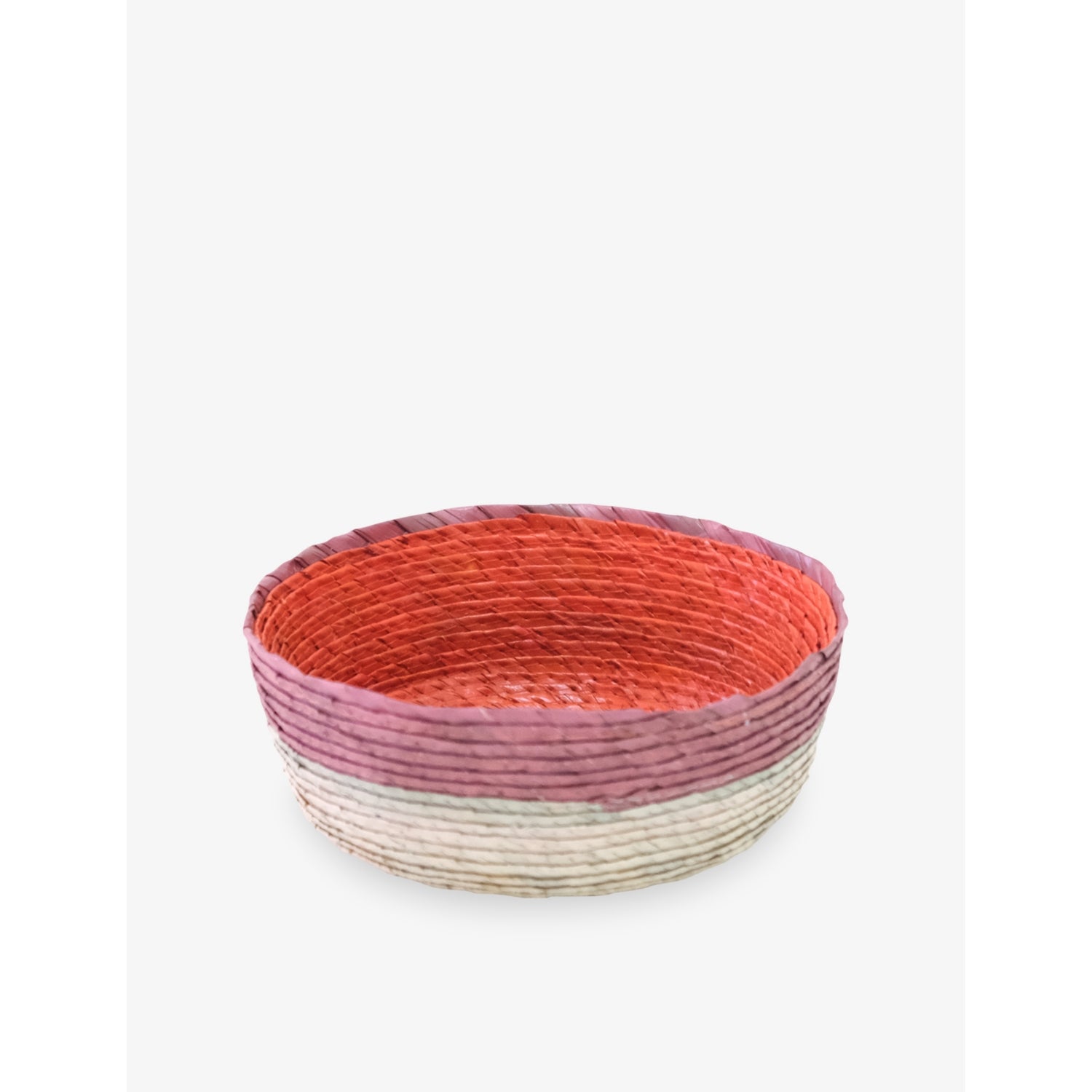 Makaua round handmade palm basket with colour-block design - British product