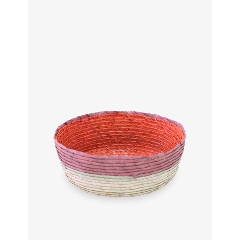 Makaua round handmade palm basket with colour-block design - British product