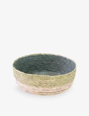 Makaua round handmade palm basket with colour-block design - British product