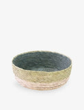 Makaua round handmade palm basket with colour-block design - British product